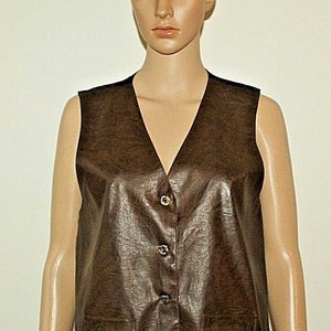 Vintage Women&#39;s Brown Look Leather & Other Button Biker Western Waistcoats Chest Sz 35&quot;