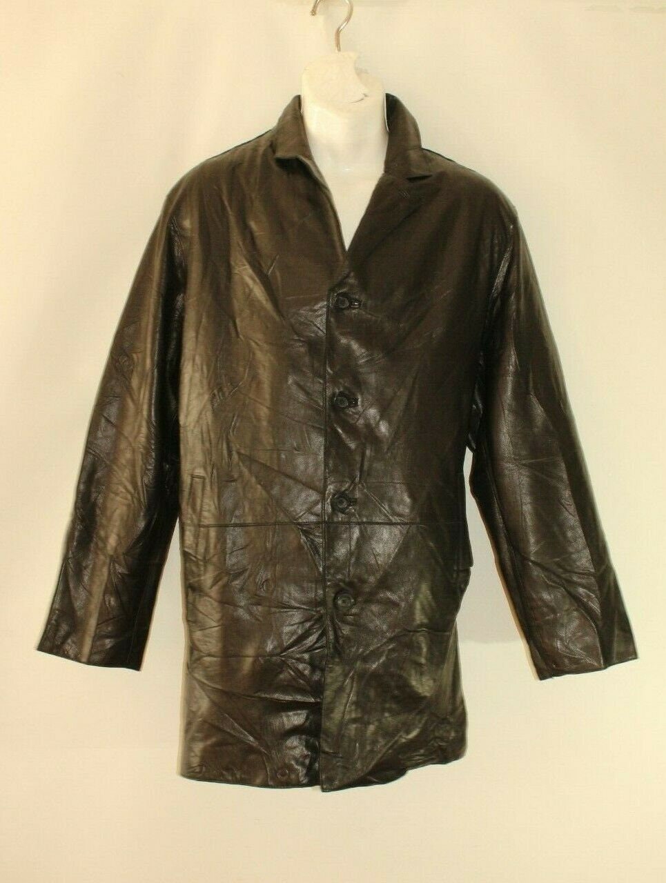 Image of Vintage Black Crinkle Soft Leather Murano Button Biker Casual Jacket Size L