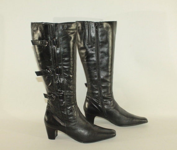 ladies black leather knee high boots size 4