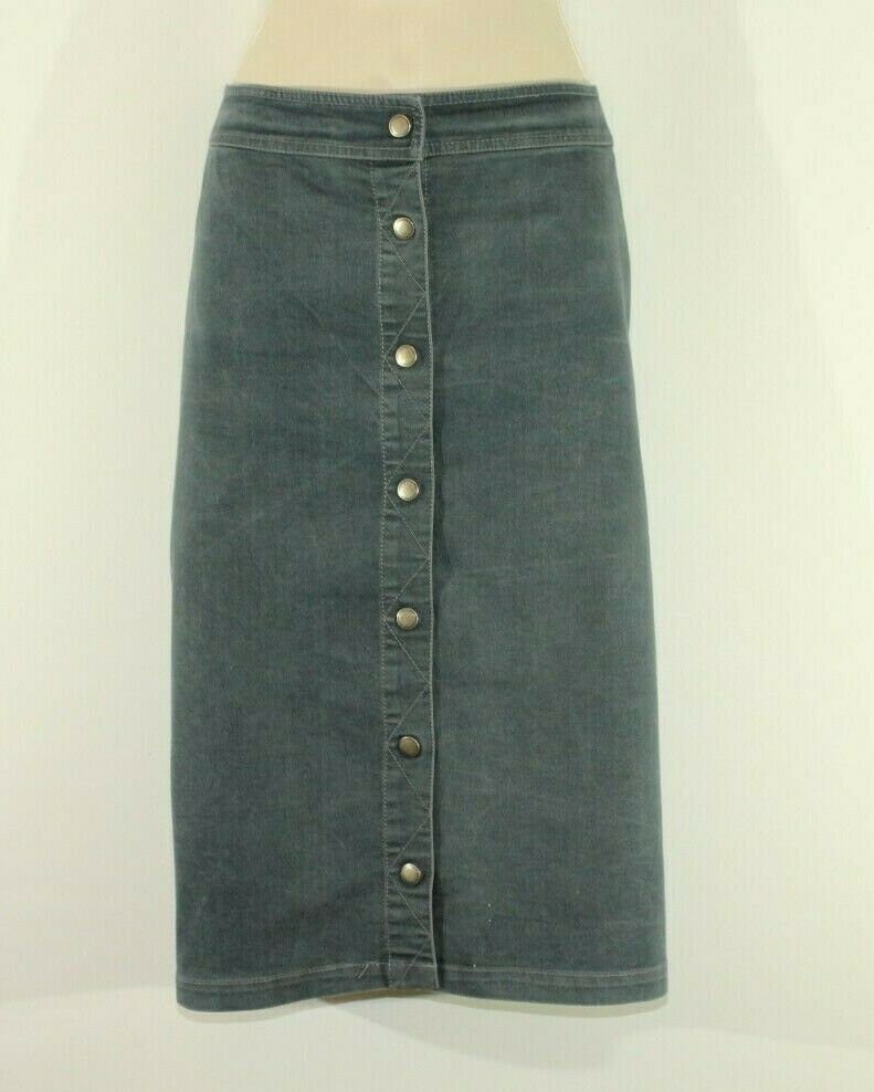 Image of Vintage Women's Grey Blue Denim Hennes Button Knee Length Straight Skirt Size /