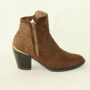 vintage Femme Brown Looks Suede LINZI Zip Strasses High Heel Ankle Boots Taille 5 /38 image 1