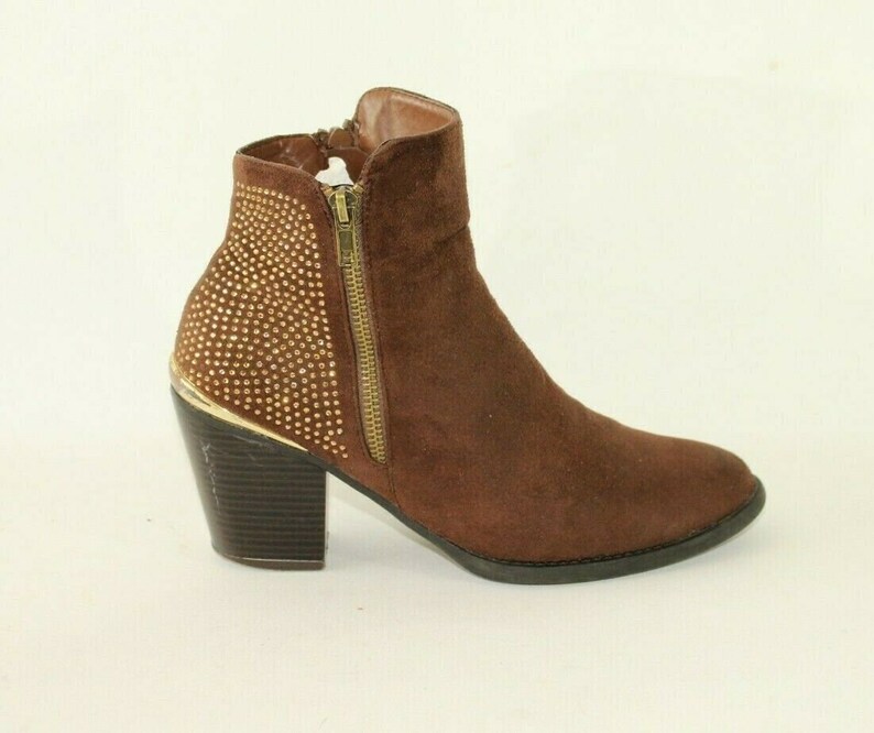 vintage Femme Brown Looks Suede LINZI Zip Strasses High Heel Ankle Boots Taille 5 /38 image 1