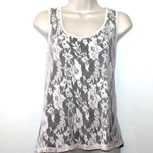 Vintage Hellrosa Guipure Wählt Spitze Ärmellose Casual Party Top Bluse Größe 16 / 44