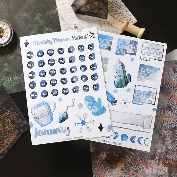 Stickersheets - Wicca Aquarell | Bullet Journal Sticker, Planner Sticker, Januar, Aquarell, Hexen, Pagan, Monthly, BuJo, Aufkleber