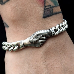 Pulseira de prata com cobra de carta de pôquer, pulseira masculina, pulseira feminina, pulseira de cobra, pulseira gótica, pulseira de motociclista