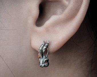 The rabbit Stud earrings sterling silver earring silver jewelry women's earring lolita earring gothic earring