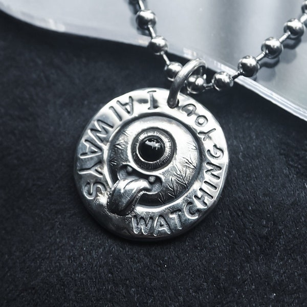 Little eye devil coin necklace  silver necklace men's necklace women's necklace cartoon necklace coin necklace eye necklace Hip hop necklace