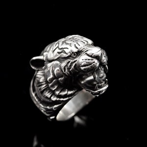 Tiger silver ring men&#39;s ring biker ring motorbike ring harley davidson ring animal ring rider ring
