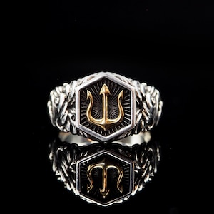 The trident waves silver ring men&#39;s ring women&#39;s ring waves ring sea ring nature ring trident ring