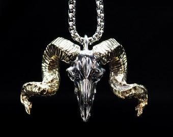 Retro Skull Skeleton Necklace Pendant Round Goat Head Sheep Chain Charm Jewelry 