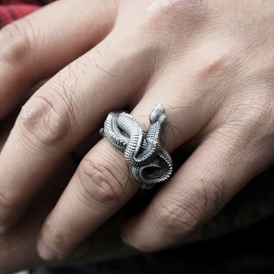 Tree pythons silver open ring men&#39;s ring women&#39;s ring biker ring motorbike ring snake ring animal ring rider ring