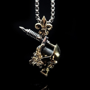 Skull tattoo machine pendant sterling silver pendant silver jewelry mens pendant tattoo pendant skull pendant