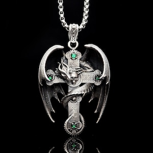 Dragon cross skull Pendant sterling silver pendant silver jewelry mens pendant viking pendant dragon pendant cross pendant skull pendant