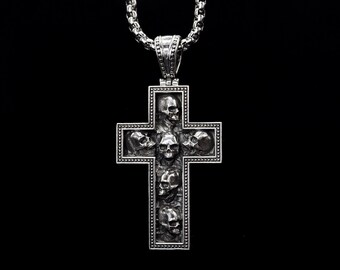 Oxidized Sterling Silver Skull Cross Pendant, Gothic Necklace