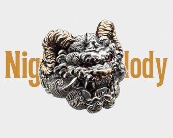 Oxidized Sterling Silver Gluttony Ring - Chinese Myth Animal Ring