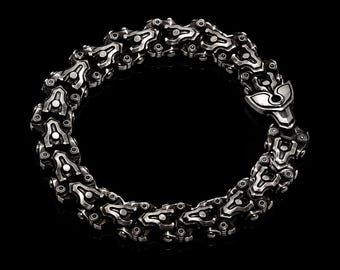 Pulsera de motociclista para hombre de plata de ley 925, estilo vintage oxidado con eslabones.