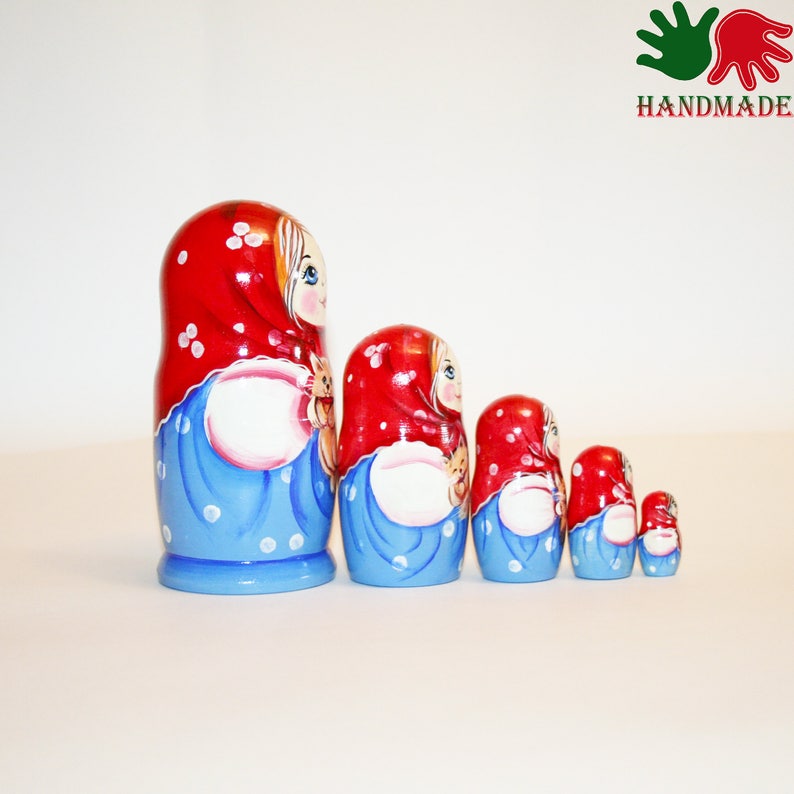 matryoshka nesting doll for kids wooden toy hand painted custom nesting dolls Girl with animals Nesting dolls girl with kitten cat