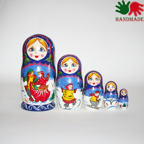 Nesting dolls Horses Landscape signedhand painted matryoshka russian doll modern