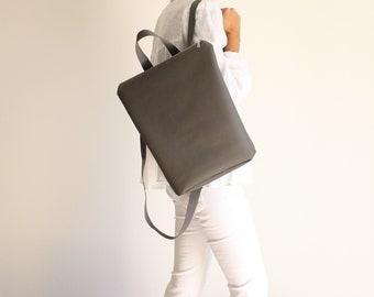 gray vegan leather women's backpack, waterproof backpack, handmade eco-leather backpack, elegant backpack, work backpack bag made in italy