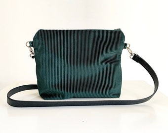 women's shoulder bag in soft green fabric,corduroy bag,vegan hobo bag,everyday shoulder bag, women's office bag