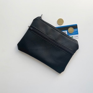 portafoglio uomo donna in pelle nera vegan con doppia zip, astuccio minimal , bustina porta tutto ecopelle, borsellino porta passaporto
