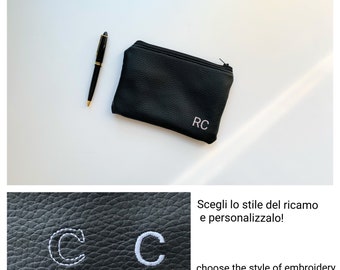 Vegan leather case, Personalized men's woman wallet, personalized leather sachet, customizable black case, handmade