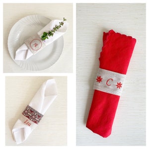 Portatovaglioli personalizzato con nome, portatovaglioli Natale, ferma tovagliolo in tessuto ricamato per matrimonio, segnaposto per feste,