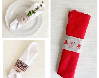 Personalized napkin holder with name, Christmas napkin holder, embroidered fabric napkin clip for wedding, placeholder for parties,