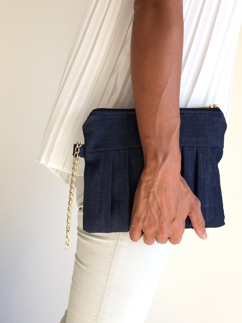 women/'s bag pouch made in Italy case coin holder jeans clutch vegan bag handmade jeans bag beauty wallet Denim zipper pouch