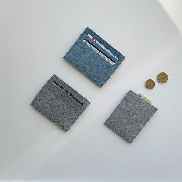 Porta carte di credito minimalista in tessuto simil feltro grigio o celeste,business card holder,porta biglietti da visita handmade in Italy