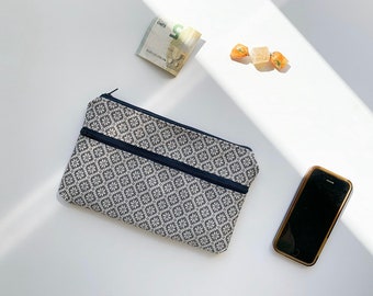 large women's wallet in patterned gobelin fabric, vegan wallet, hand clutch, beach clutch bag with 2 zips, sachet case