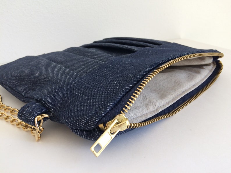 women/'s bag pouch made in Italy case coin holder jeans clutch vegan bag handmade jeans bag beauty wallet Denim zipper pouch