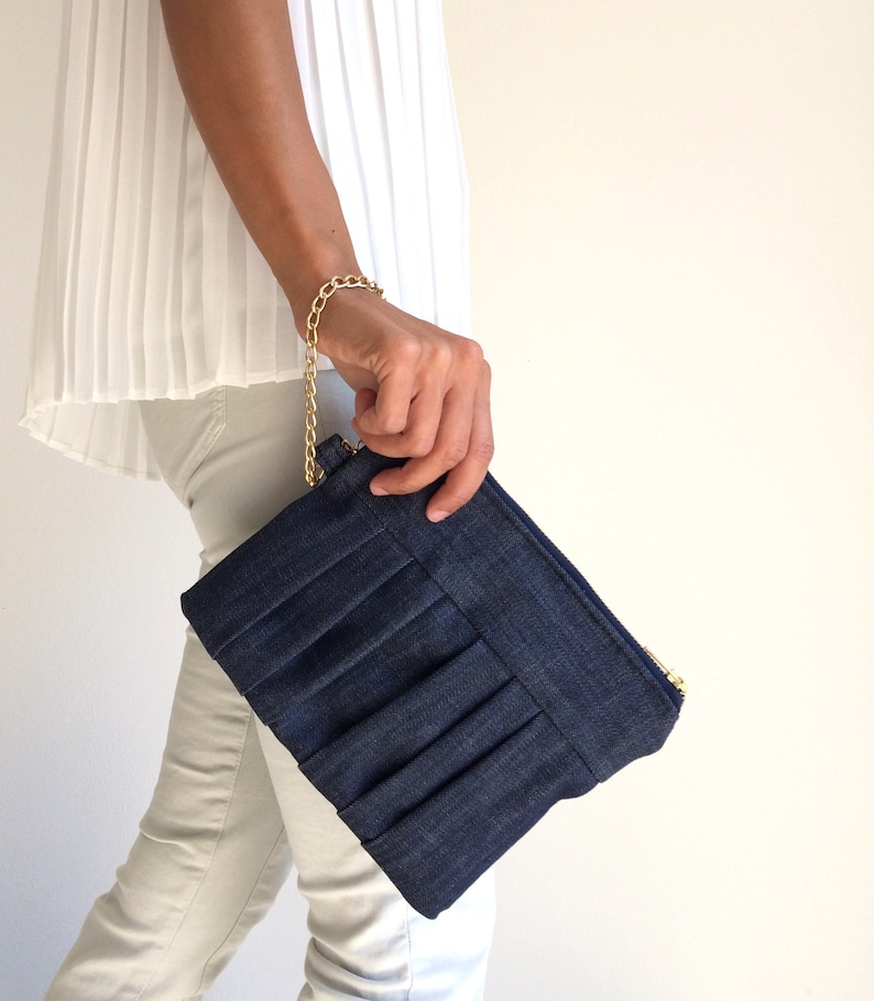 women/'s bag pouch made in Italy case coin holder jeans clutch vegan bag handmade jeans bag beauty wallet Denim zipper pouch