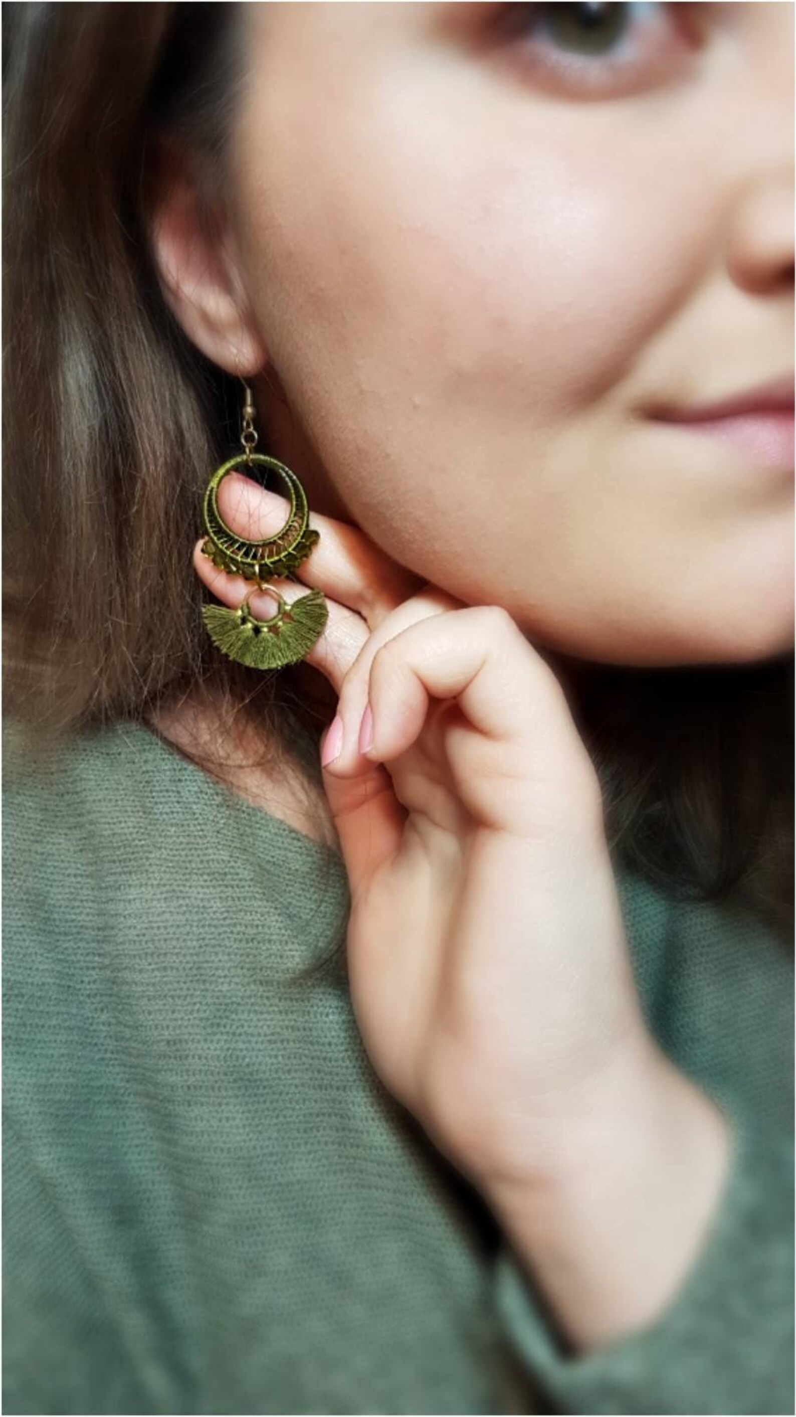 Army Green Earrings, Green Earrings, Handmade Earrings, Dangle Earrings, Wire Earrings