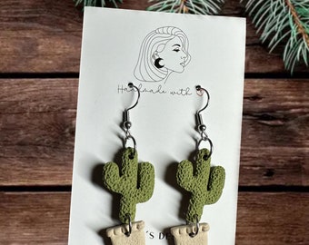 Cactus bungelende oorbellen, Handgemaakt, Uniek, Cadeau idee, Voor haar, Beperkte oplage, Speciale gelegenheid, Herfst, Kleuren, Minimalisme, Boho, Hippie