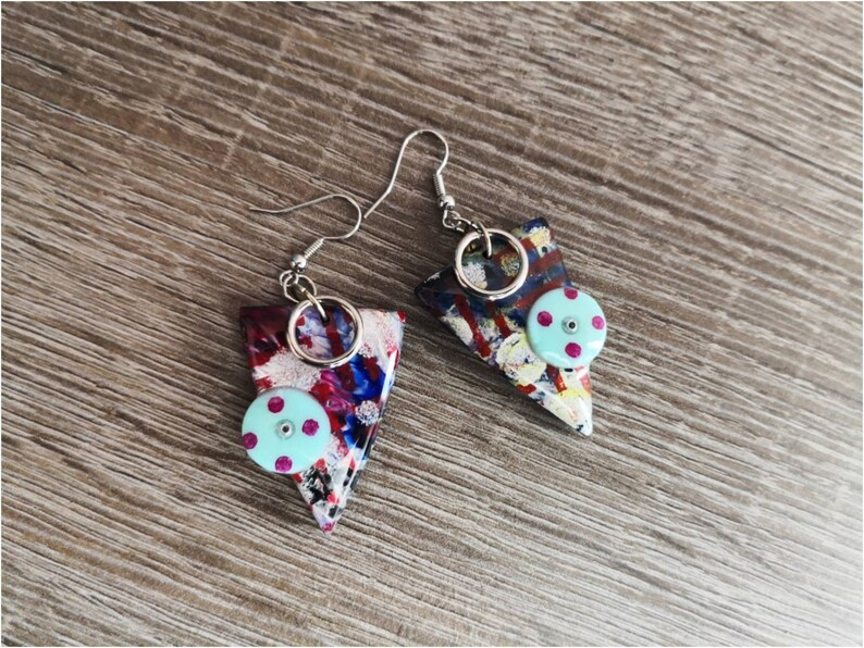 Colourful earrings, Beach earrings, Blue earrings, Polymer clay earrings, Epoxy reisn, Acrylic, Handmade, Gift for women, Gift idea, Jewerly image 3
