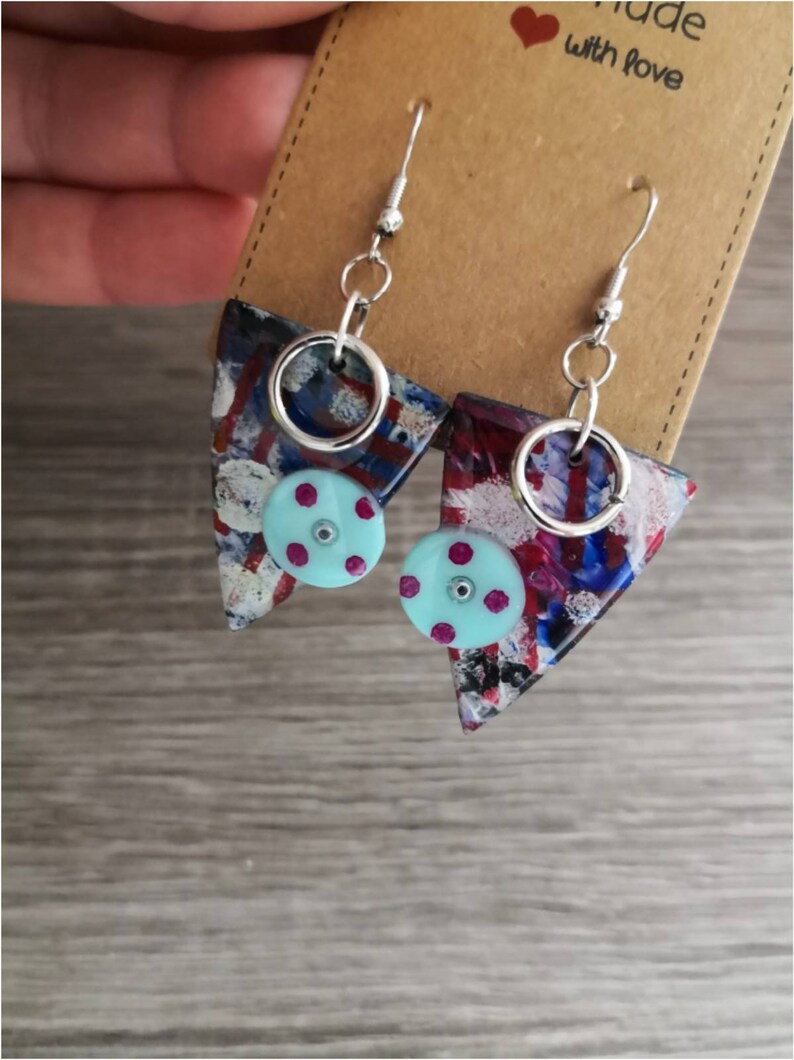 Colourful earrings, Beach earrings, Blue earrings, Polymer clay earrings, Epoxy reisn, Acrylic, Handmade, Gift for women, Gift idea, Jewerly image 4