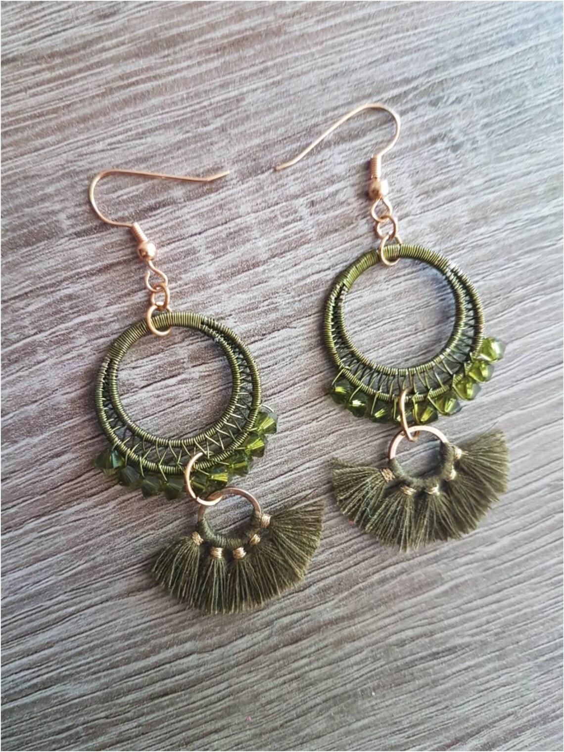 Army Green Earrings, Green Earrings, Handmade Earrings, Dangle Earrings, Wire Earrings