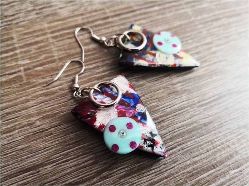 Colourful earrings, Beach earrings, Blue earrings, Polymer clay earrings, Epoxy reisn, Acrylic, Handmade, Gift for women, Gift idea, Jewerly image 2