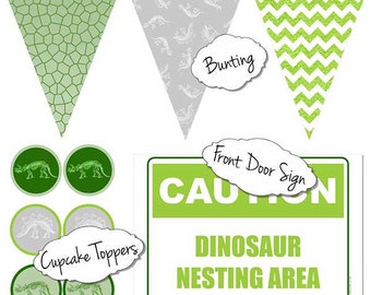 Dinosaur Roar Party Printable Decorations, Dinosaur Party Decorations, Party Printables, Dinosaur Bunting, Dinosaur Cupcake Tops, Dino sign