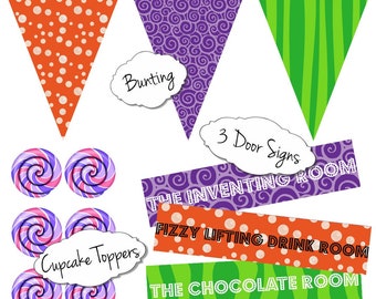 Chocolate Factory Party Printable Decorations, Party Printables, Chocolate Party Theme, Printable Sweets Party Decorations, Sweets Cupcakes