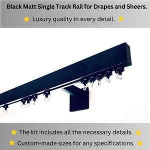 Metal Curtain Rail Track, Matt Black, Single Track, Wall Mounted, Decorative Single Track Rail for Drapes, Curtains & Sheers