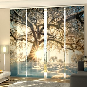 4 Sliding Panel Curtains Snow Covered Tree, Vertical Blinds for Patio door coverings, Christmas decor for Home Office Hotels Beauty Salon
