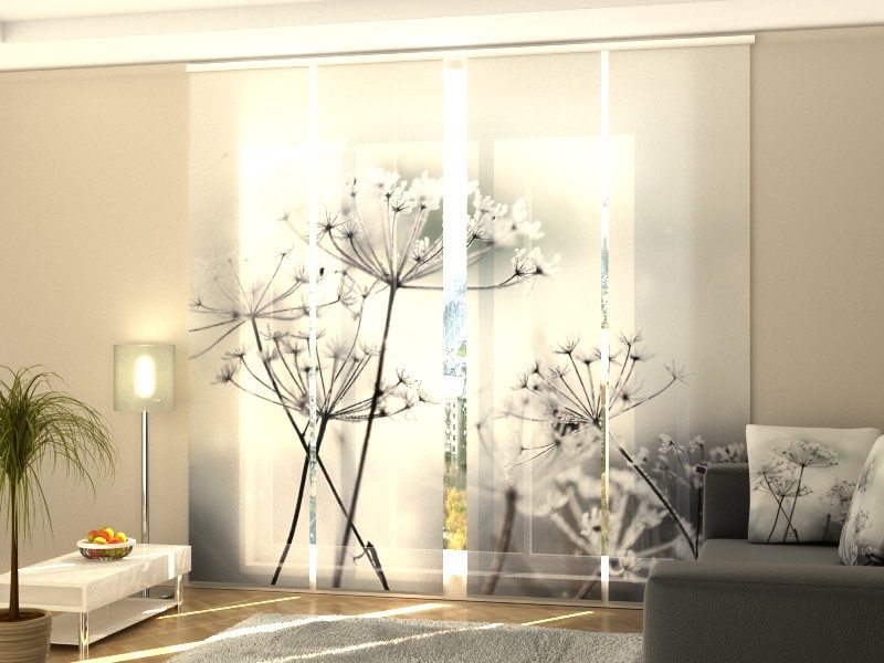 4 Sliding Panel Curtains Frozen Flowers, Vertical Blinds for Patio Door coverings, Sliding Glass Doors, Closet Doors, Blinders for Bedroom
