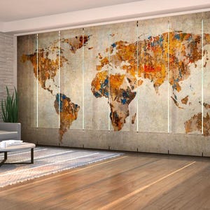 Panneaux Japonais pour Portes Patio, 8 Panneaux baie vitrée sur mesure, Panneaux japonais coulissants sur mesure - Carte grunge du monde