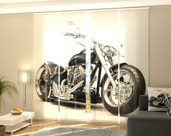 Sliding Panel Curtains for Sliding Glass Door, Set of 4 Panel Track Blind for Wardrobe door, Glass Door curtain, any size - Black Motorbike