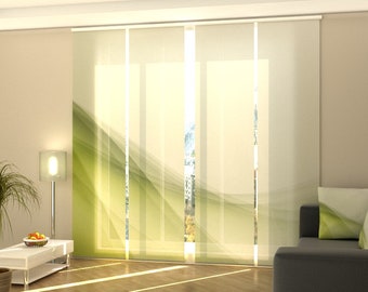 Sliding Panel Curtains for Sliding Glass Door, 4 Panel Track Blinds for Patio Door, Closet Door Sliding Curtain, custom - Elegant Green Wave