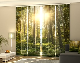 Set of 4 Sliding Panel Curtains Sunny Forest, Vertical Blinds for Patio Doors, Living room, Closet Doors Hotel Shop Beauty salon SPA, Office