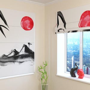 Custom Japanese Watercolor Roman Shade: Blackout, Screen, Silk