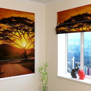 Window Shades Wellmira | Roman Shade | Modern| Universal | Custom Print | Blackout, Screen, Silk | Custom-made | Curtains  - Africa Sunset
